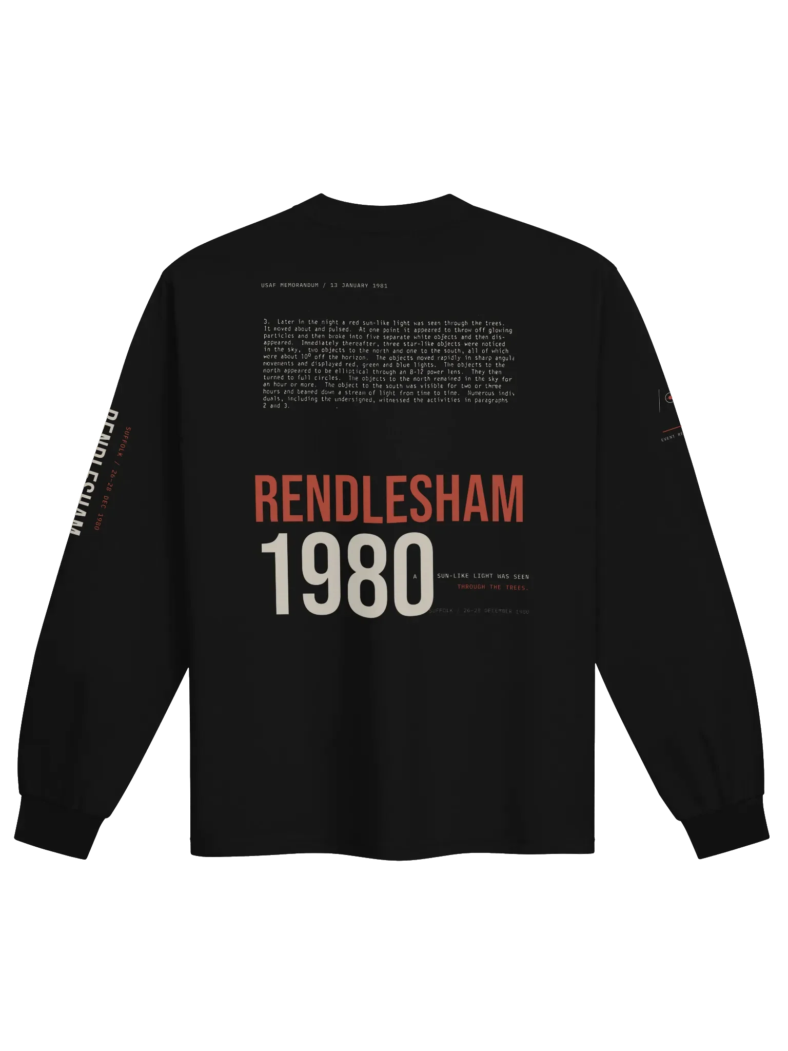 Rendlesham 1980 Archive Long Sleeve, back artwork view